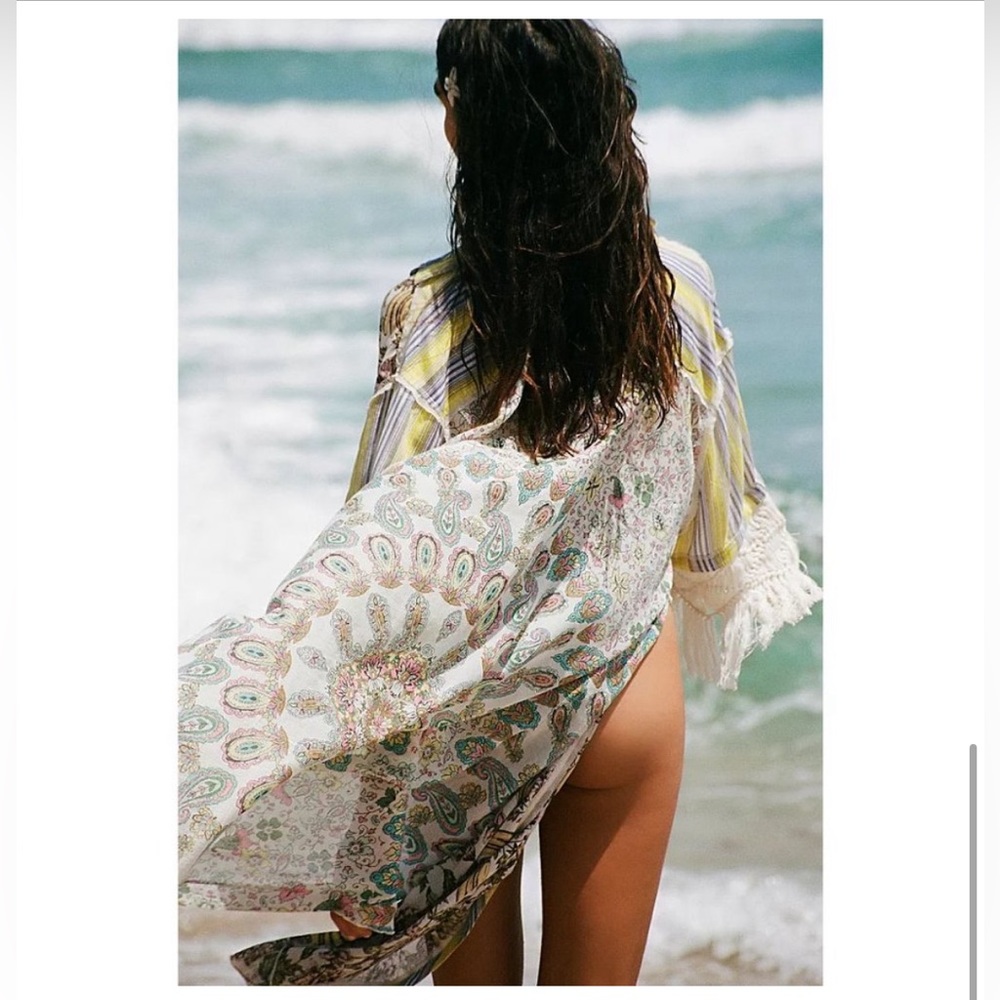 FREE PEOPLE Watching Waves Maxi Shirt / Aquamarine Combo - Picture 6 of 13